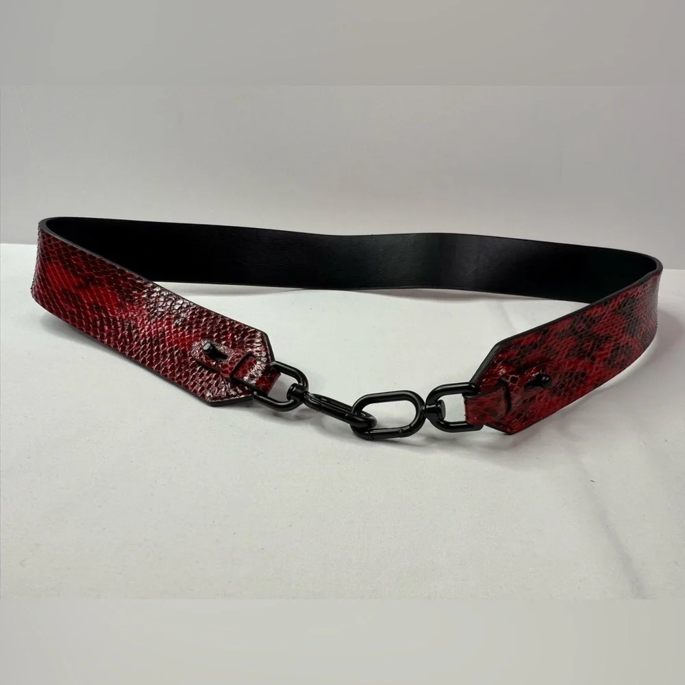 Red Snake Print Belt Carabiner Closure 37”